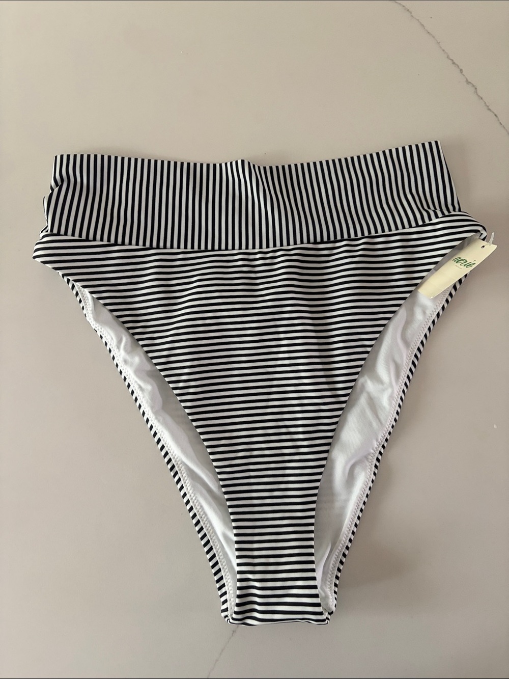 aerie Black and White Striped High-Waist Bikini Bottom